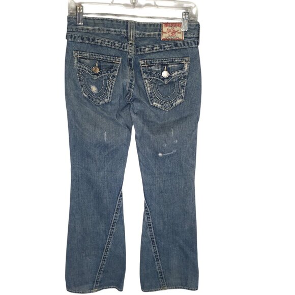 True Religion Brand Jeans Womens 26 Blue Bootcut Made in USA Distressed Denim - Picture 1 of 16